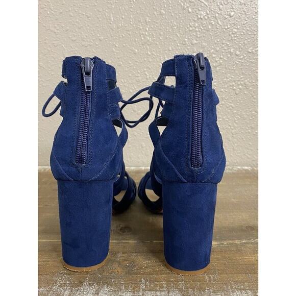 Steve Madden Gal Sandals Sz 6.5‎ Womens Blue Gladiator Lace Up Block Heel - Picture 4 of 14